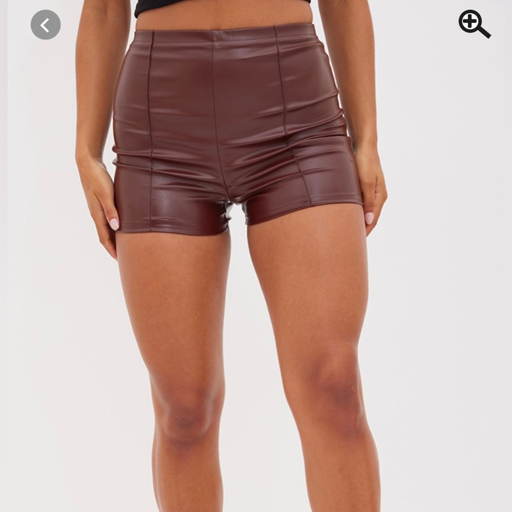 PrettyLittleThing Brown Faux Leather Pintuck Detail Shorts